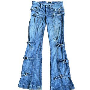 Opera Rock multi buckle leg stretch distressed Brazilian blue jeans